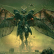 A creature with wings and a crown rises in a green landscape in a screenshot from the Destiny 2: The Witch Queen reveal trailer.